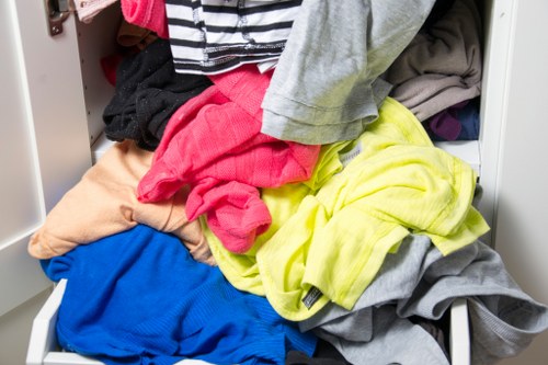 Hazardous waste items segregated and labeled for specialist disposal